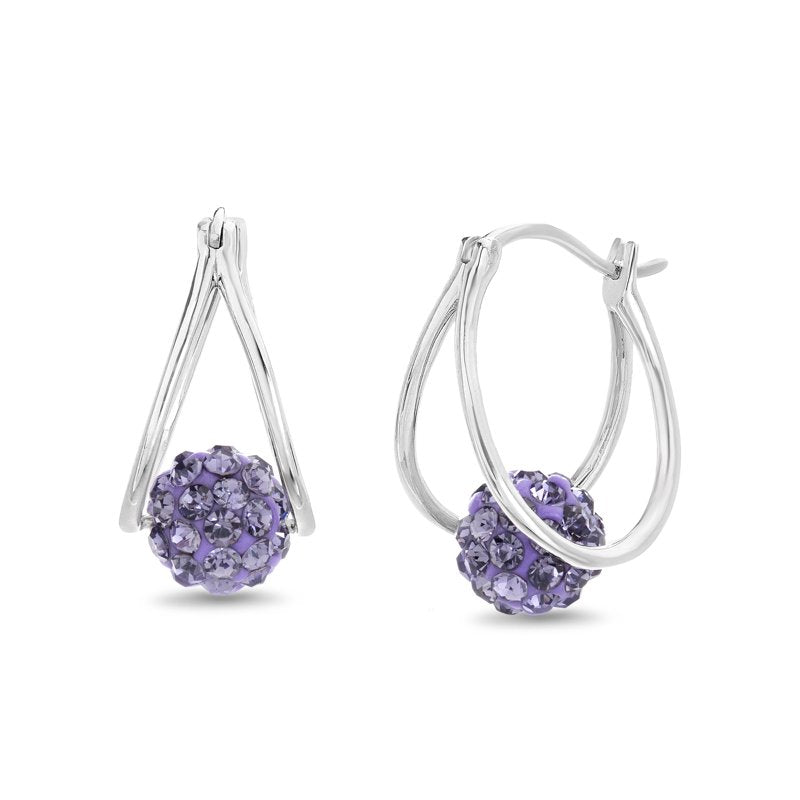 Purple Crystal Double Hoop Earrings Sterling Silver Rhodium Plated for Women