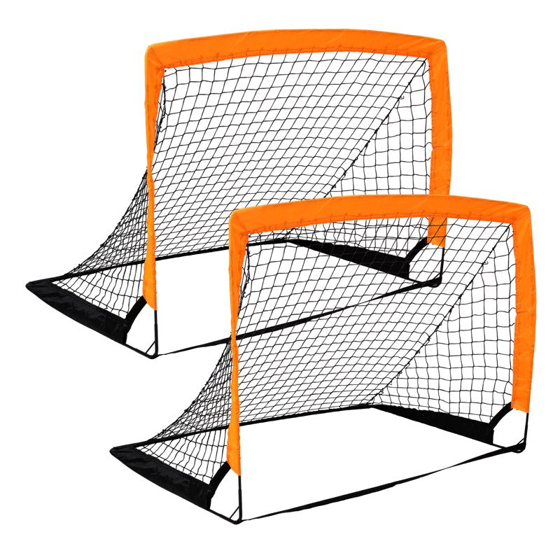 Leumius 2 Pack Pop Up Soccer Goals - 4' x 3' Portable Indoor/Outdoor Nets - Orange