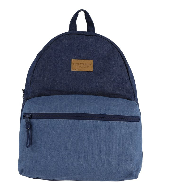 Unisex 17-Inch Denim Backpack with Colorblock Design for School & Travel