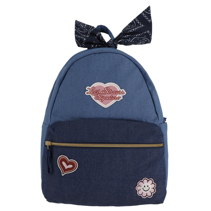 Denim Backpack with Patches for Kids - 17-Inch School & Travel Bag