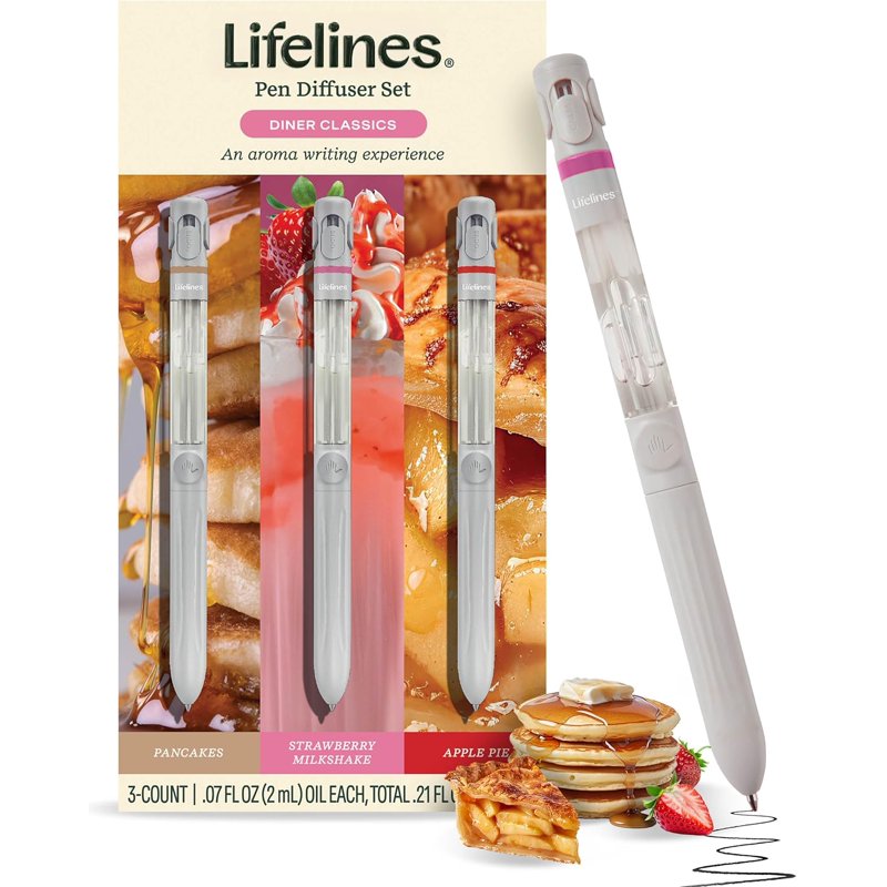 Scented Pen Diffuser Set with Nostalgic Aromas - 3 Pack, Black Ballpoint Pens