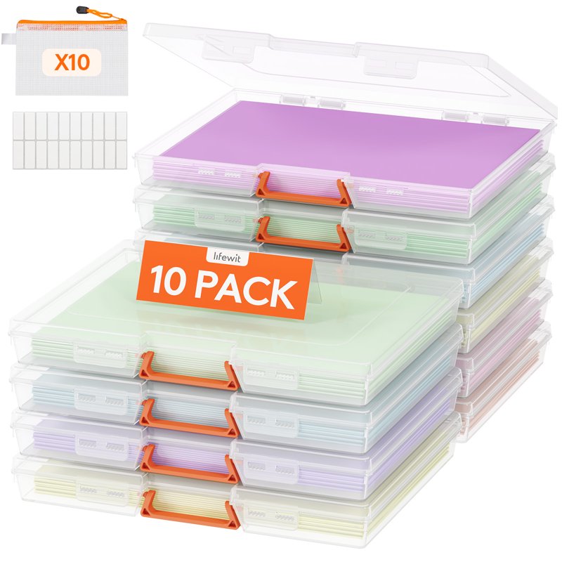 Plastic Storage Boxes for Documents & Crafts, 12.6 x 8.9 x 1.6 Inch, Pack of 10