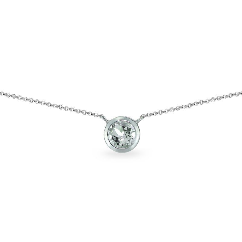 Sterling Silver Bezel-Set Dainty Choker Necklace with 6mm Light Aquamarine Gemstone
