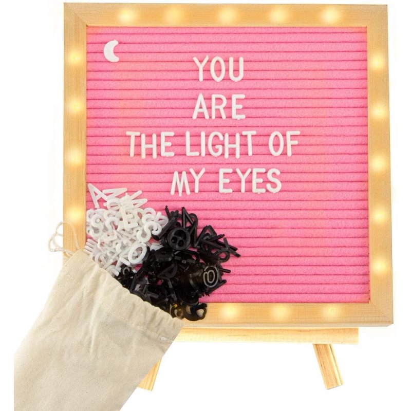 Light Up Felt Letter Board Sign with LED Lights - 10x10in Changeable Message Wall Decor