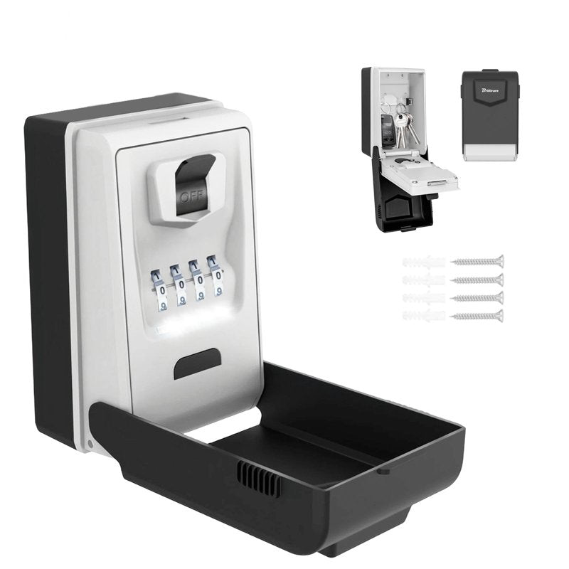 LED Waterproof Metal Lock Box with Combination Lock, Wall Mount Security Hider for Keys