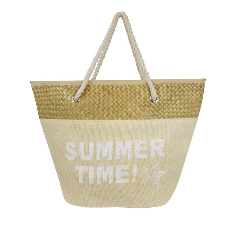 Cotton Straw Beach Tote Bag - Lightweight Summer Unisex Outdoor Towel Carrier