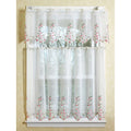 Sheer White Kitchen Curtain Set with Embroidered Flower Design – Multiple Sizes