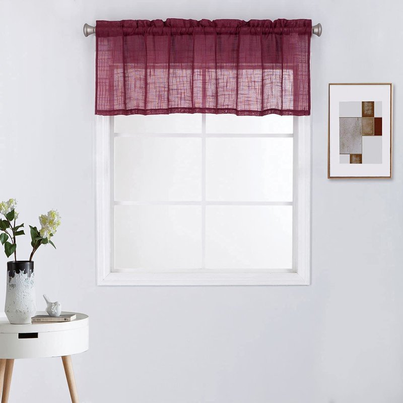Linen Window Valance Semi Sheer Top Treatment for Small Windows - 52x18 inches