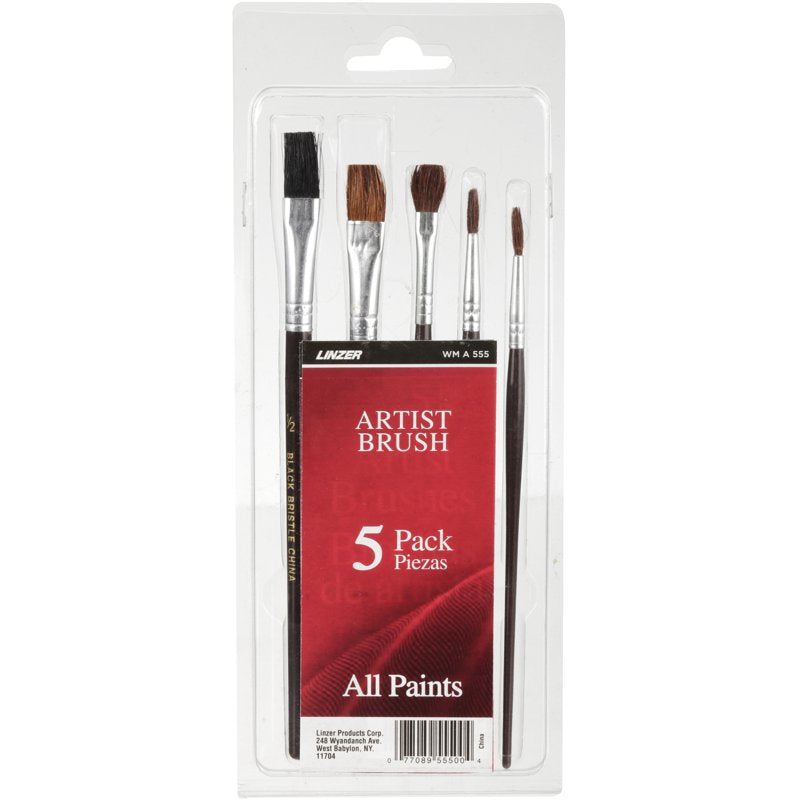 5-Piece Artist Paint Brush Set for Oils Watercolors Acrylics - Natural Bristles