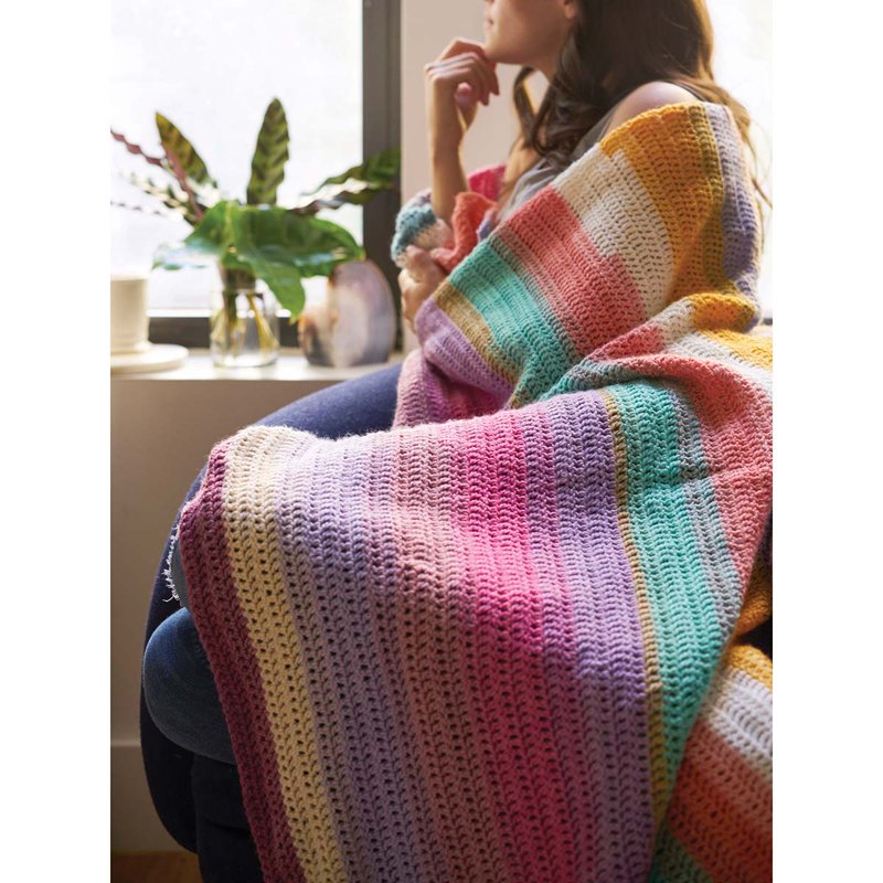 Beginner Crochet Afghan Kit with Self-Striping Yarn - 44x60 Inches