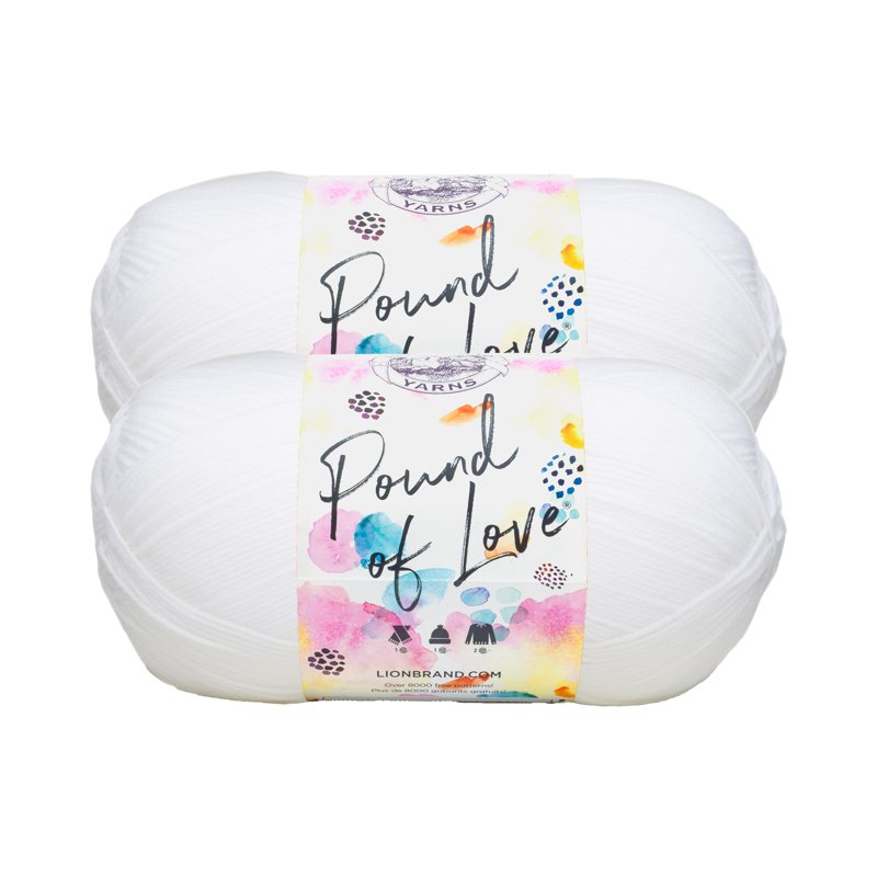 White Medium Acrylic Yarn Pound of Love 2 Pack - Soft Crafting Fiber