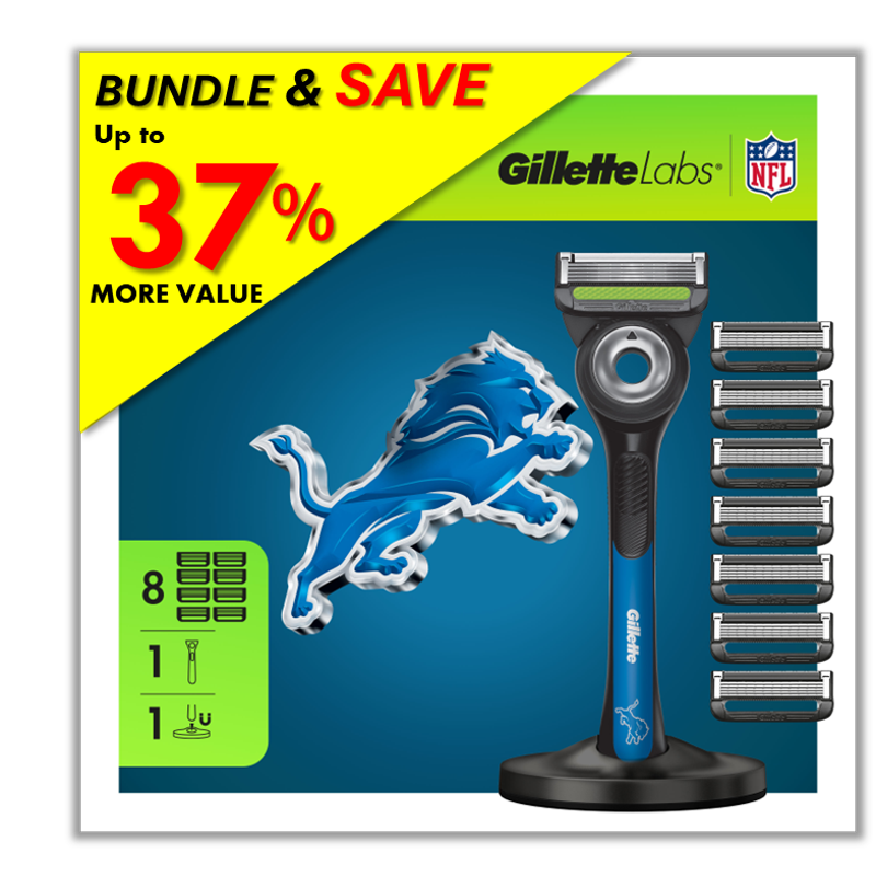 Gillette Labs Lions Gameday Razor Bundle with Blades & Magnetic Stand