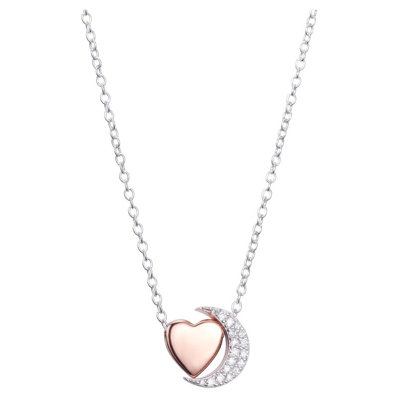 Little Luxuries Crescent Moon & Heart Pendant Necklace - Silver
