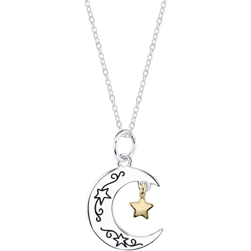 Sterling Silver Two-Tone 'I Love You To Moon' Necklace - 18 Inch Chain