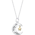 Sterling Silver Two-Tone 'I Love You To Moon' Necklace - 18 Inch Chain