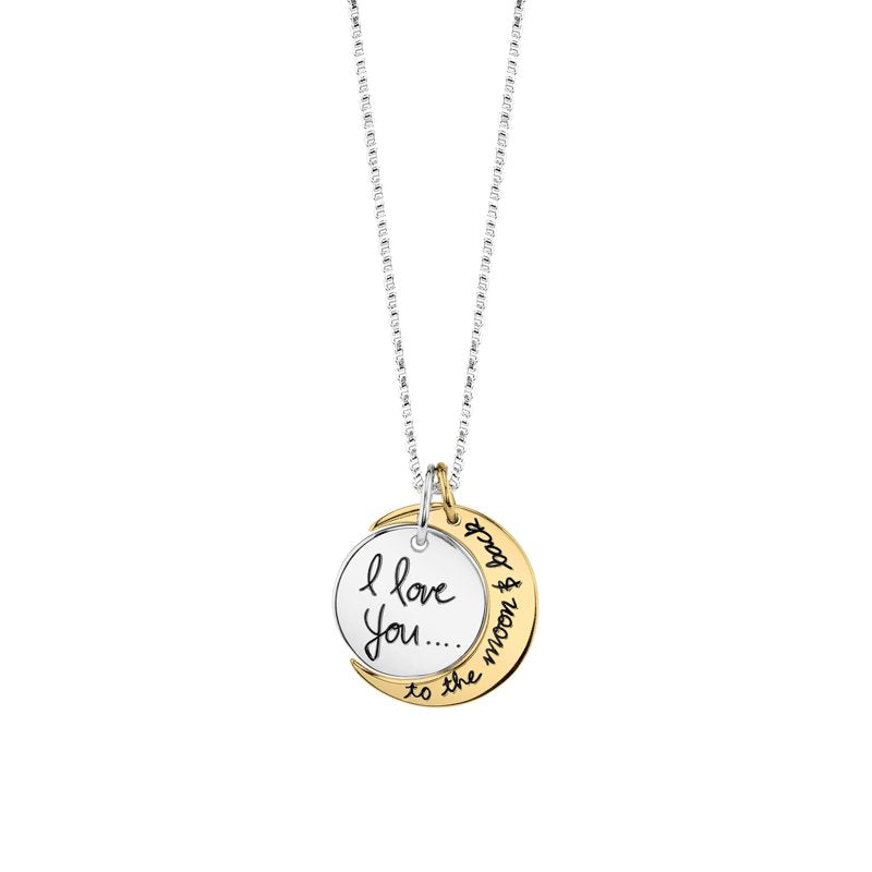 Two-Tone Sterling Silver and Gold Flashed Moon and Back Pendant Necklace 18"