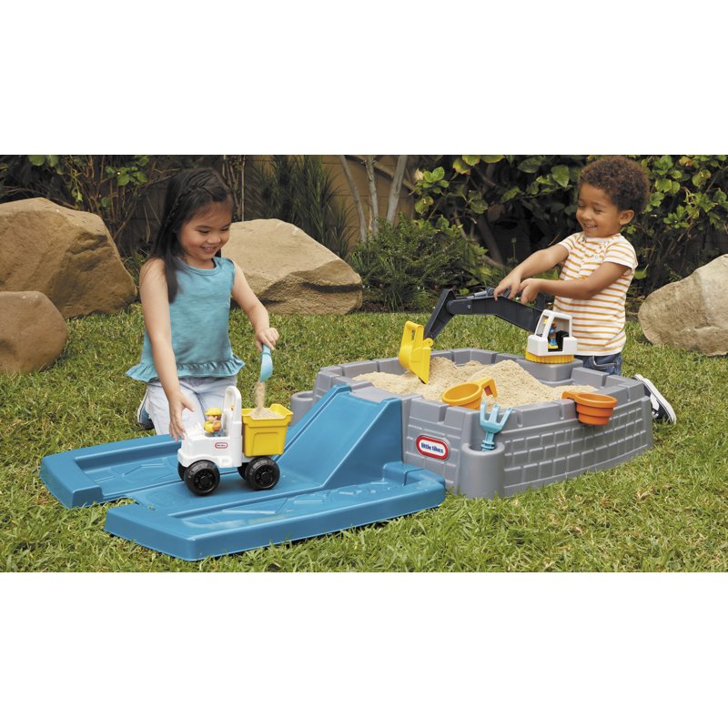Kids Sandbox Excavator with Lid and 6 Accessories - Construction Play