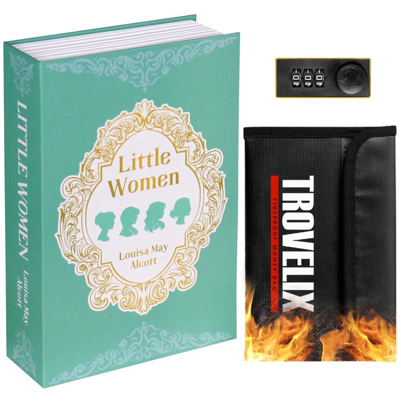 Book Safe with Combination Lock - Fireproof Money Bag & Hidden Storage, Vintage Green