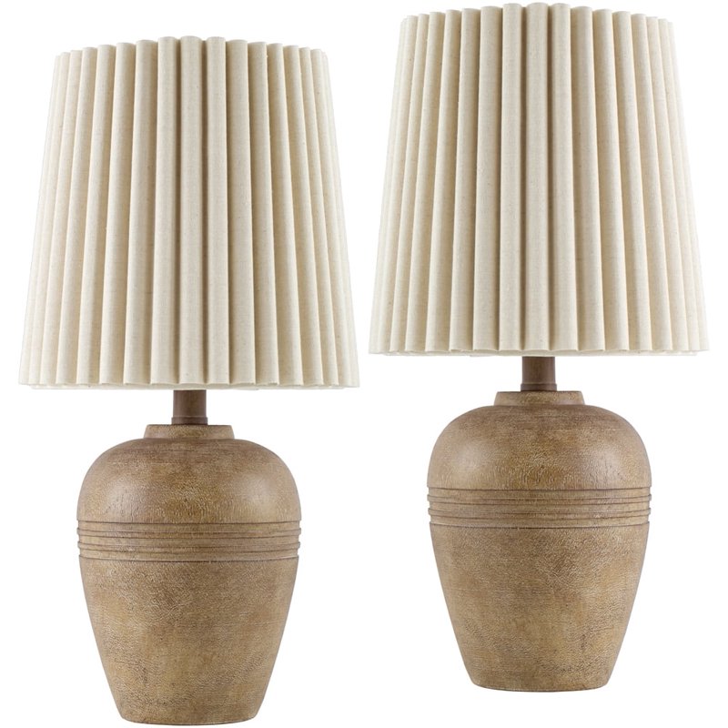 Set of 2 Brown Linen Shade Accent Table Lamps - 19-Inch