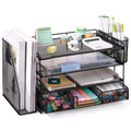 Multi-Tier Desk Organizer with File Drawers and Pen Holders - Office Storage Solution
