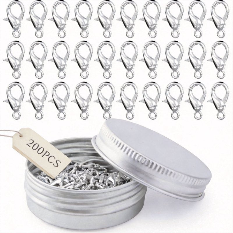 200PCS Metal Alloy Lobster Clasp Hooks for Jewelry Making - 12mm x 6mm, Nickel Finish