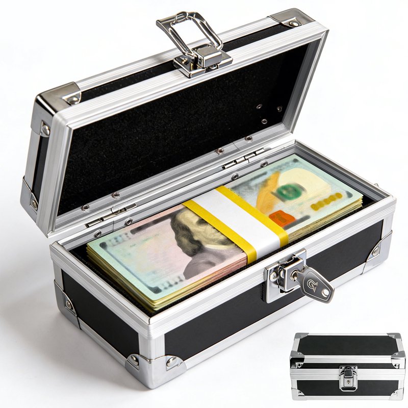 Lockable Aluminum Cash Box with Key - Compact Money Storage Organizer