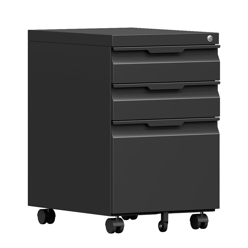Locking 3-Drawer Metal File Cabinet on Wheels for Office & Home Storage