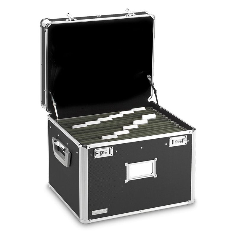 Locking File Chest with Adjustable File Rails for Letter and Legal Files - Black