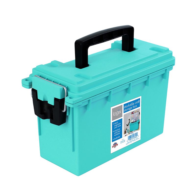 Stackable Craft Storage Box with Locking Lid - Water & Dust Resistant, Teal