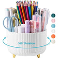 Rotating Desk Pencil Organizer with 5 Compartments - White