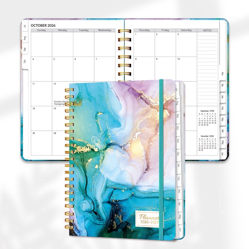 Academic Planner 2026-2027 Weekly & Monthly Organizer with Tabs - Cyan Marble