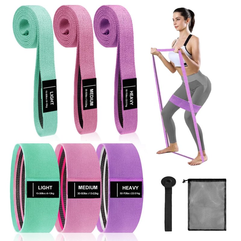 Fabric Resistance Bands Set with Door Anchor - 7 PCS Non-Slip Workout Loop Bands for Home & Gym