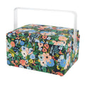 Blue Floral Sewing Basket with Pincushion and Removable Tray - 11.5 Inch