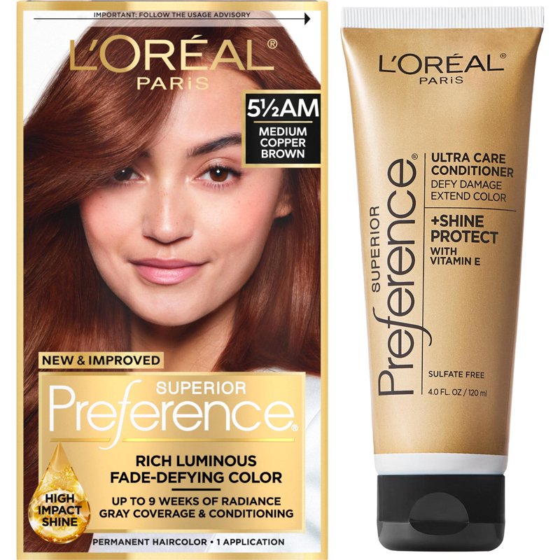 Permanent Hair Color Kit with Conditioner - Medium Copper Brown