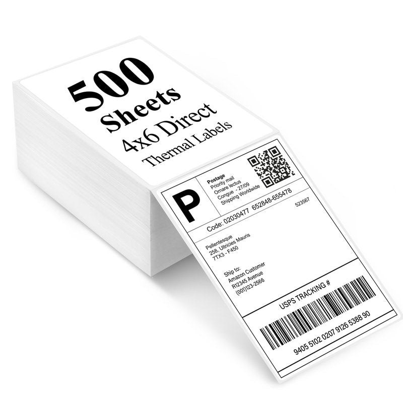4x6 Thermal Shipping Labels - Waterproof, Strong Adhesive, Fanfold Pack of 500