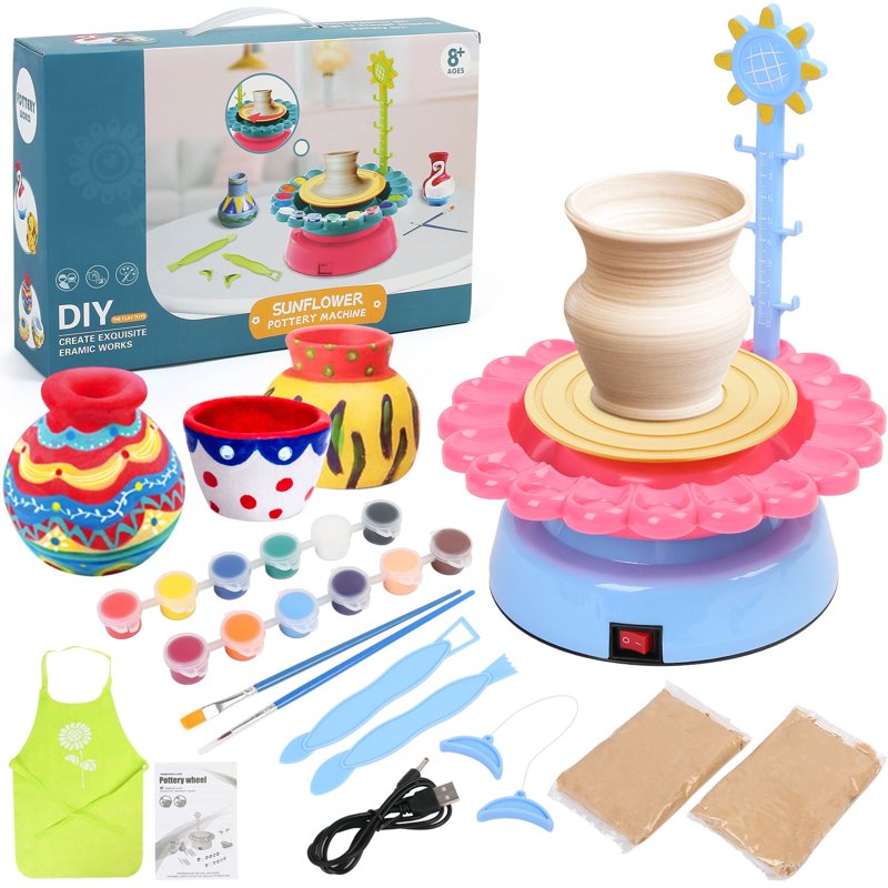 Kids Pottery Wheel Kit - Art Supplies for Ages 8+ with Clay & Paint
