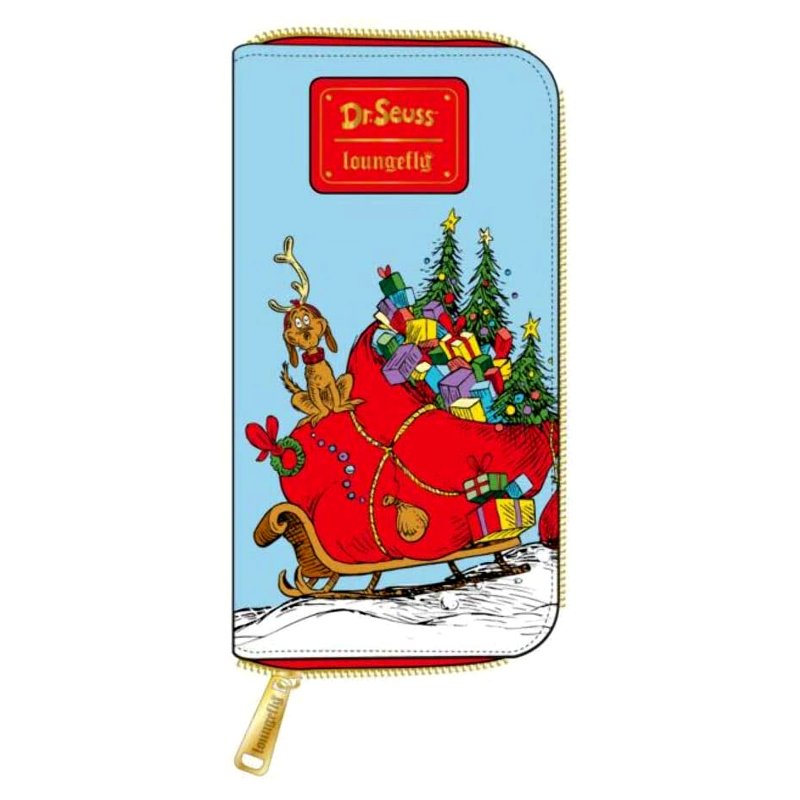 Holiday Grinch Zip Around Wallet - Faux Leather Sequin Gift Accessory