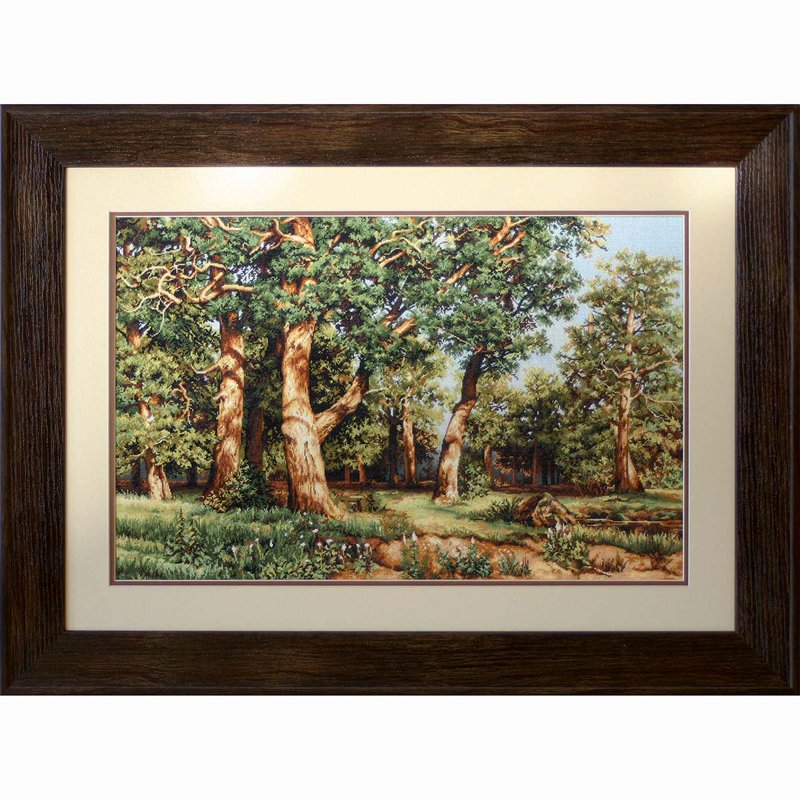 Cross-Stitch Kit with Oak Tree Landscape - 18-Count Aida Fabric, Floss & Needle