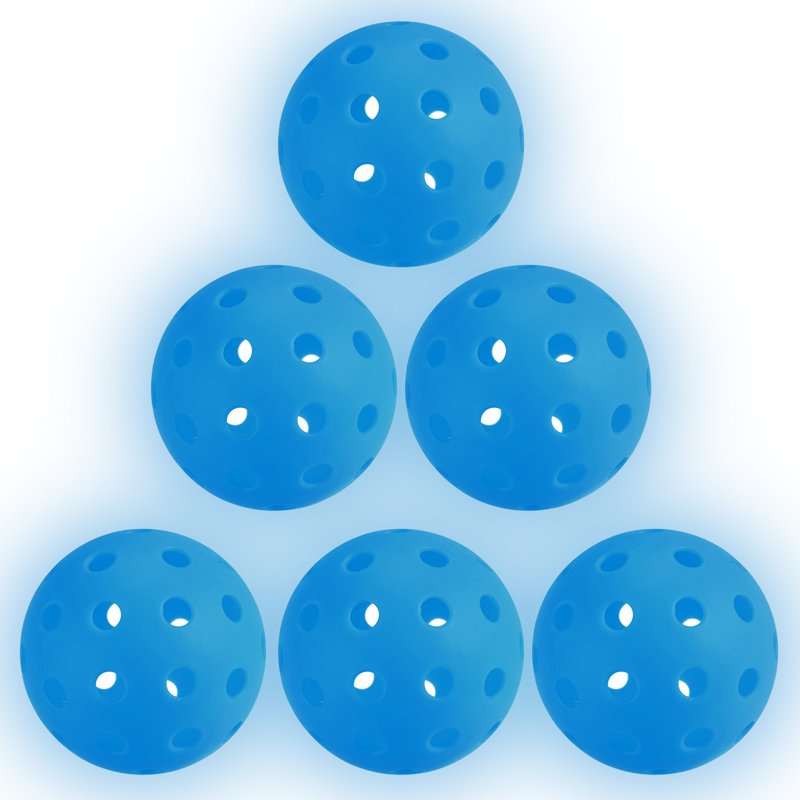 Blue Luminous Pickleball Balls 6 Pack — Glow in the Dark, 40 Holes, Mesh Bag
