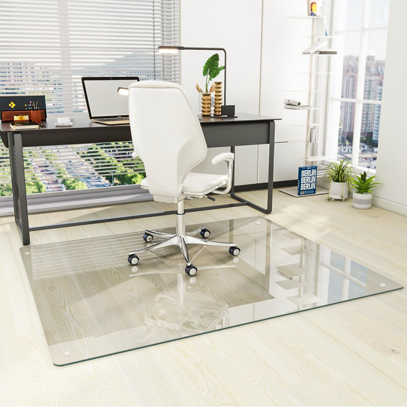 Heavy Duty Tempered Glass Chair Mat 46.1x55 Inches Clear Office Floor Protector