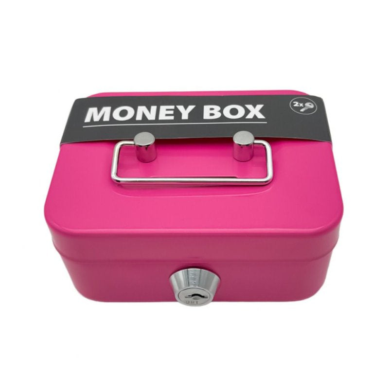 Pink Lockable Coin Box with Sturdy Handles Security Money Safe