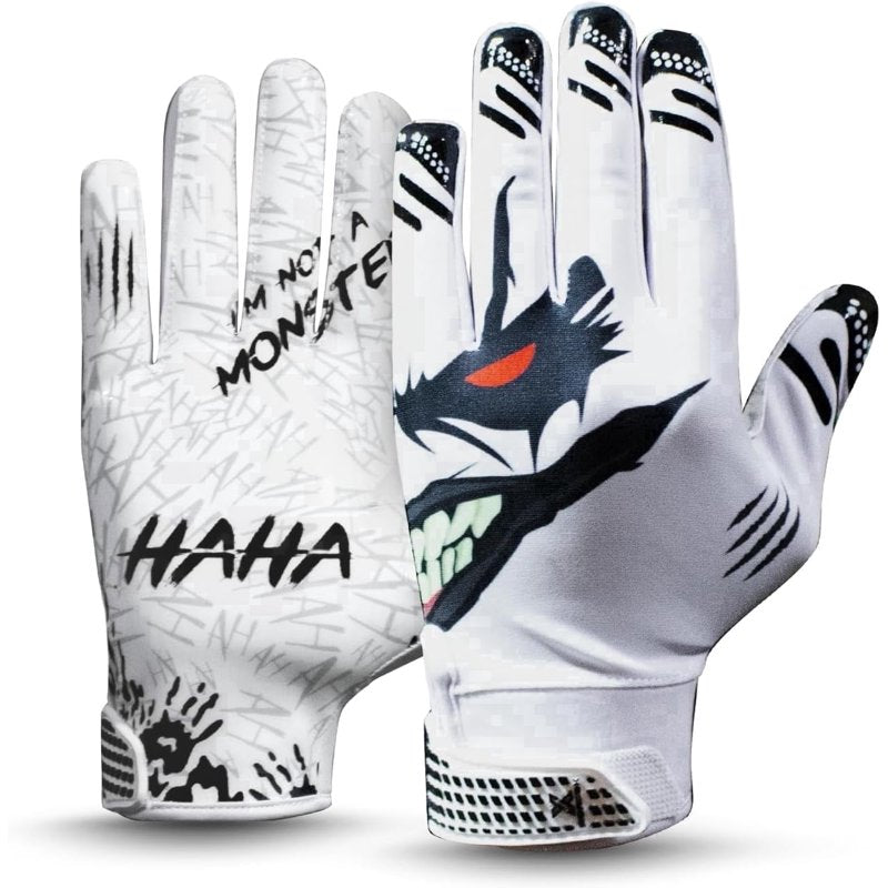 Youth Football Receiver Gloves with Silicone Grip - White/Black, Medium