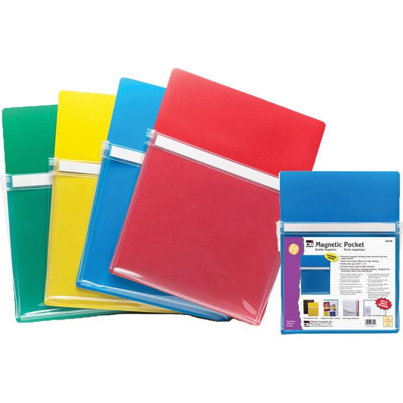 Magnetic Pockets Set of 4 - Versatile Metal Surface Holders with Clear Front