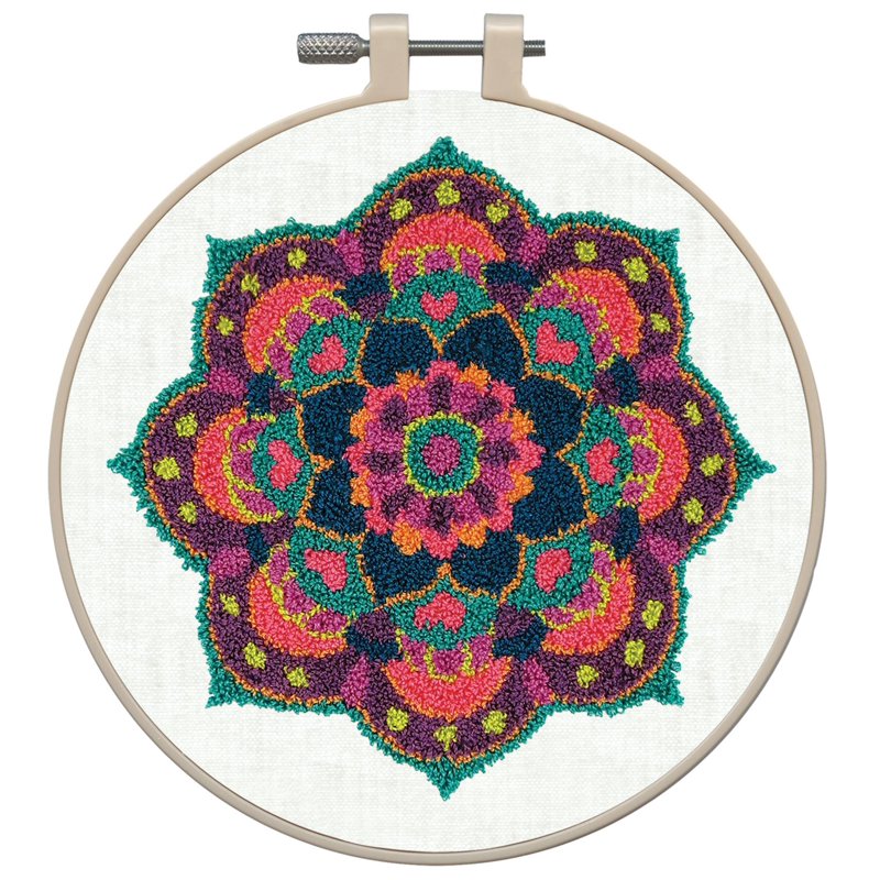Mandala Punch Needle Kit with Embroidery Hoop and Stamped Fabric - Complete Craft Set
