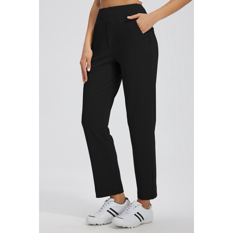 Women's High-Waisted Stretch Casual Pants with Pockets - Lightweight Work & Travel Pants