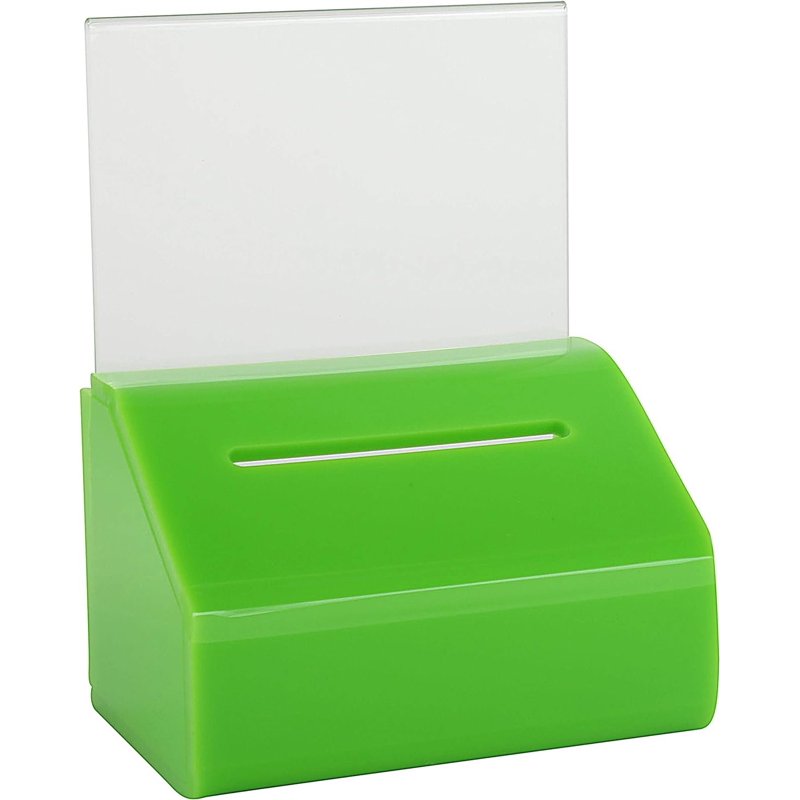 Small Clear Donation & Ballot Box with Lock & Sign Holder - Multiple Colors