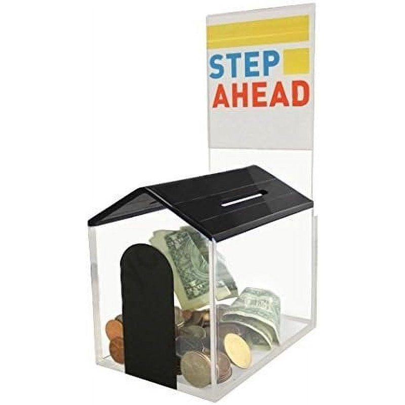 House Shaped Charity Donation Box with Lock & Sign Holder - Black