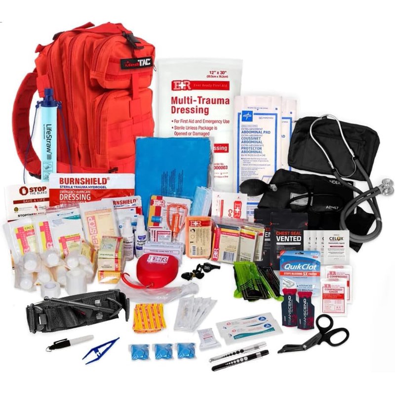 Trauma First Aid Kit Backpack with Bandages Chest Seal Gauze & Splint