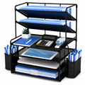 6-Tier Metal Desk Organizer with File Trays & Pen Holders - Office & Home