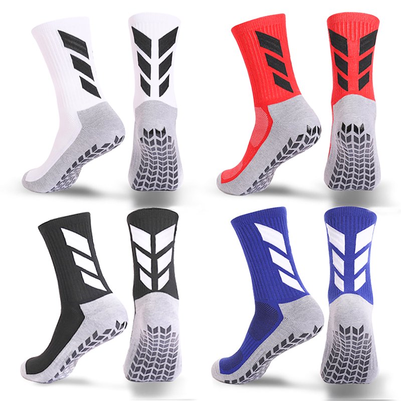 4 Pack Men’s Grip Socks Non Slip Soccer Socks - Black White Blue Red - Variation: BlackWhiteRedLlue-Set03